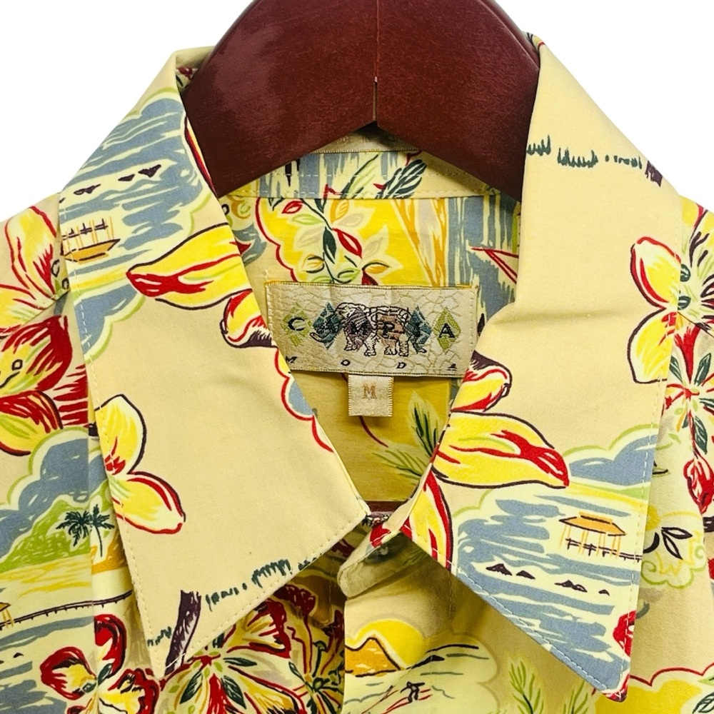 Campia Mens Yellow Button Down Short Sleeve Shirt 100% Cotton Sz M 10712
